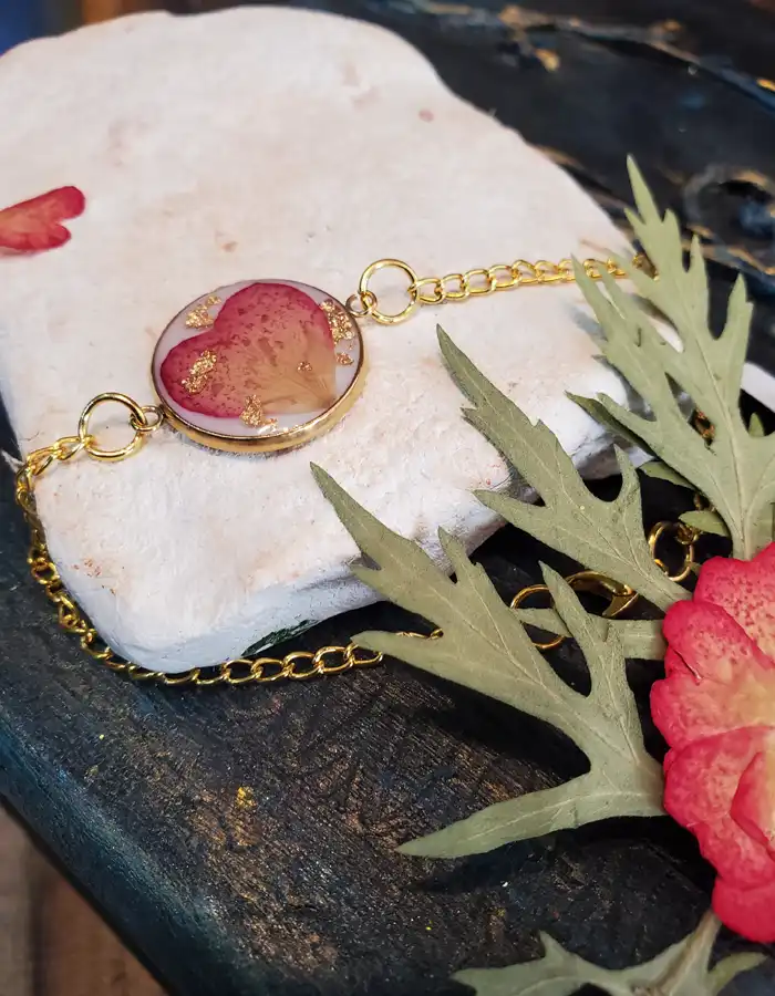 Handmade Resin Bracelet - Golden Garden 002