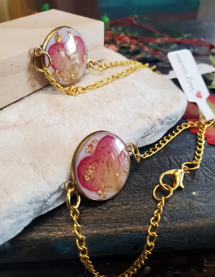 Handmade Resin Bracelet - Golden Garden 006