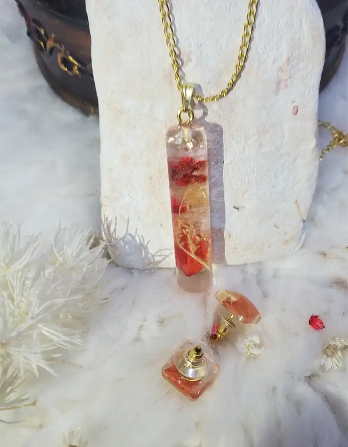 Funparey Resin Pendant & Earrings Set – Garden Trace 251213004