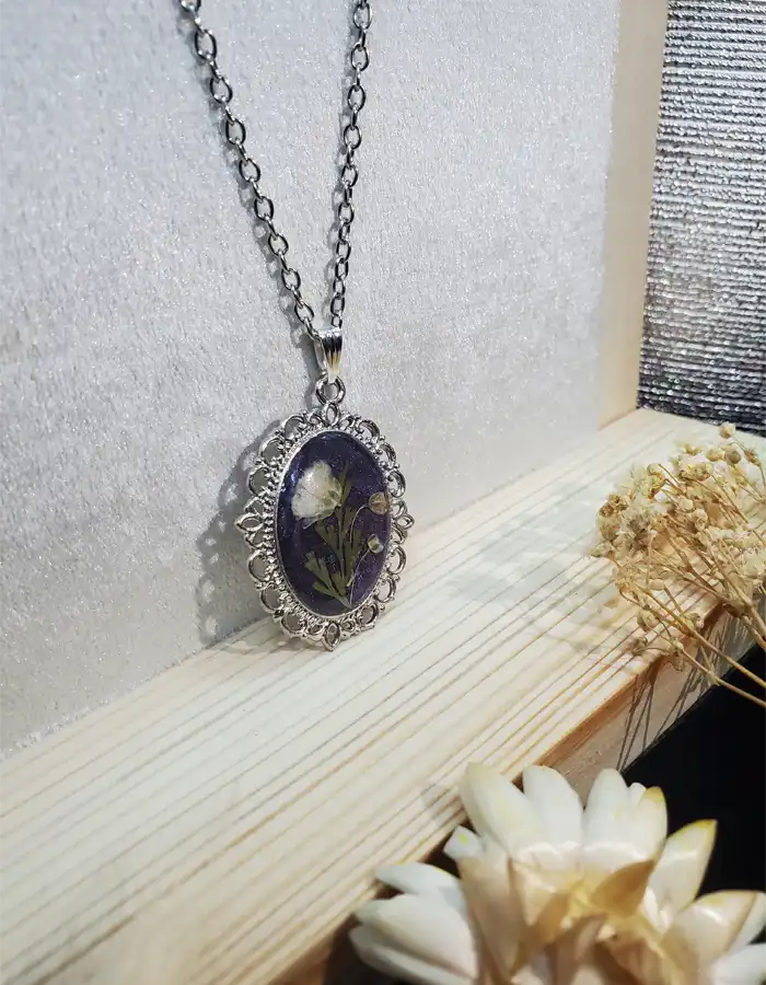 Handcrafted Resin Pendant - Midnight Petal 001