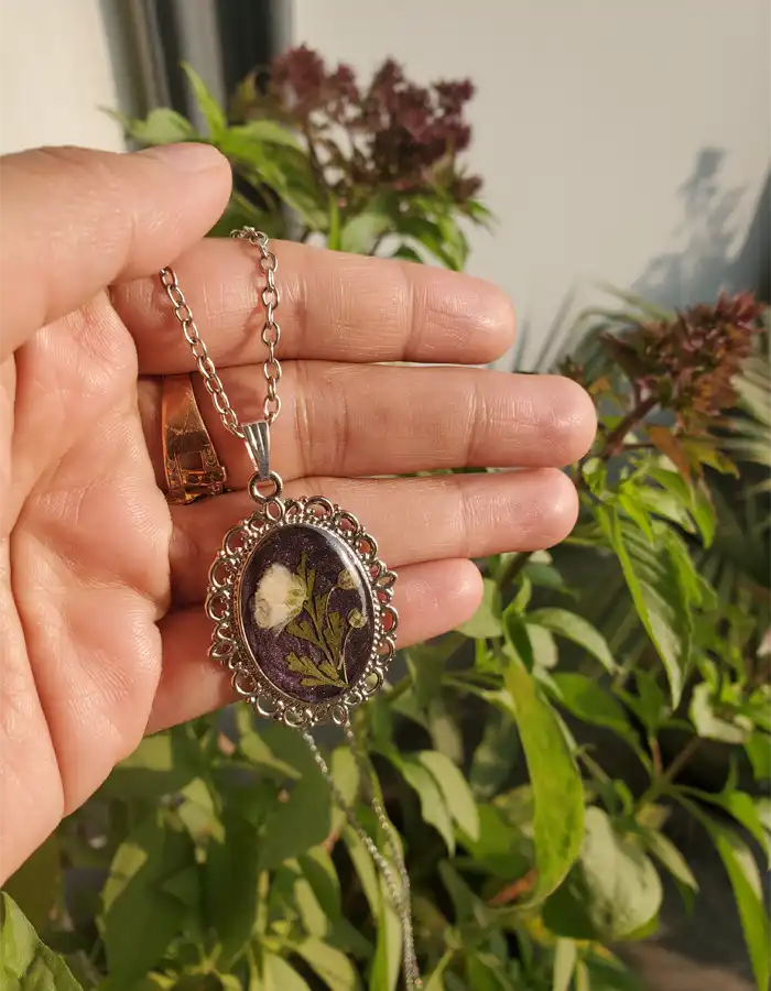 Handcrafted Resin Pendant - Midnight Petal 004