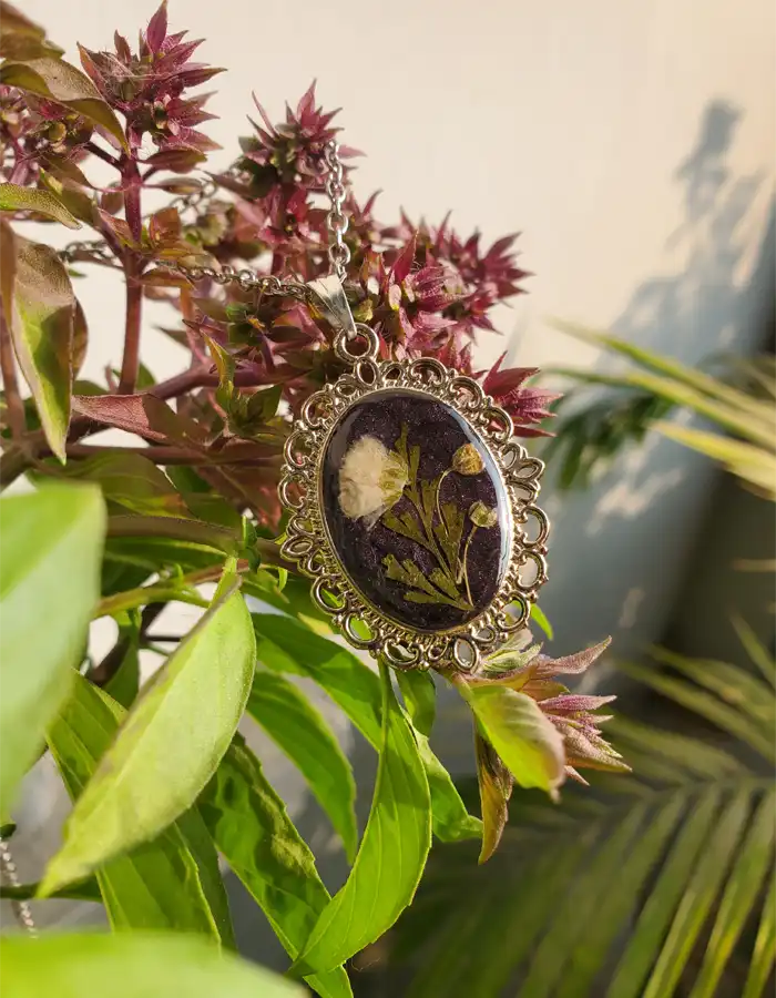 Handcrafted Resin Pendant - Midnight Petal 005