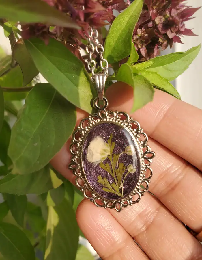 Handcrafted Resin Pendant - Midnight Petal 007