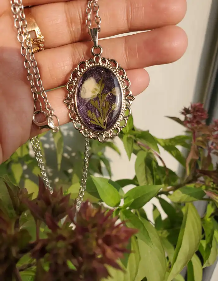 Handcrafted Resin Pendant - Midnight Petal 008