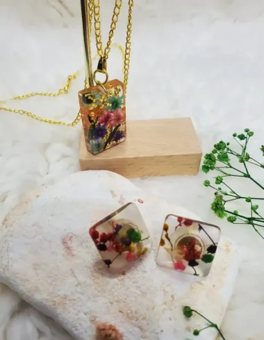 Rectangle Pendant & Earrings Set -  BlushNest