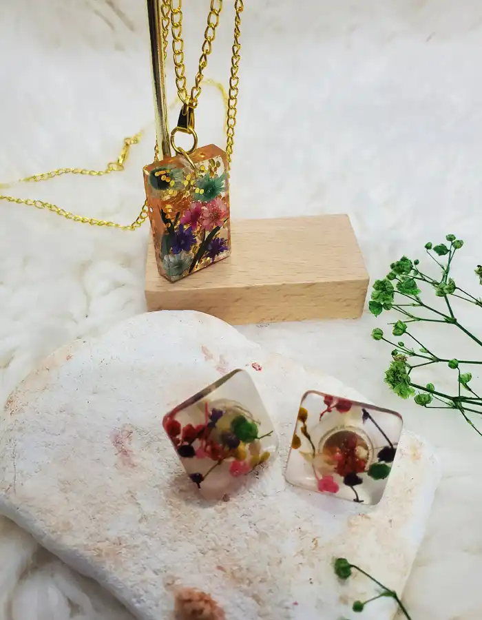 Rectangle Pendant & Earrings Set - BlushNest 001