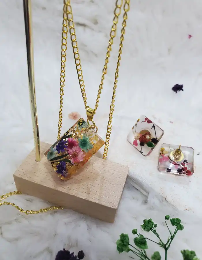 Rectangle Pendant & Earrings Set - BlushNest 005