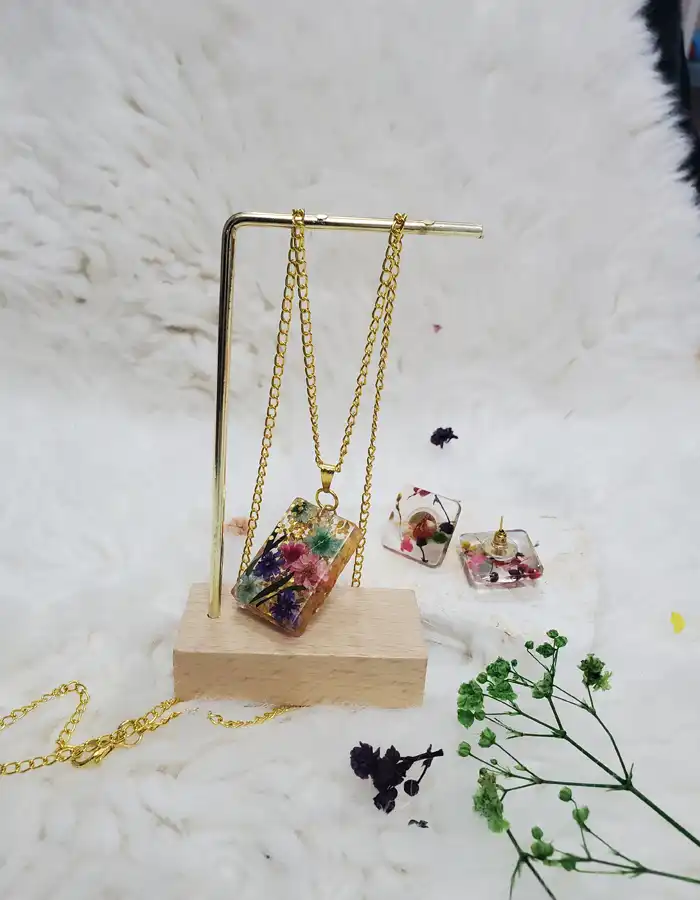 Rectangle Pendant & Earrings Set - BlushNest 006