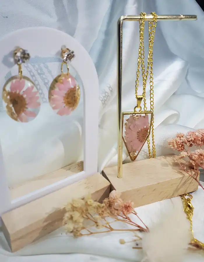 Resin Jewellery Set Earrings & Pendant 002