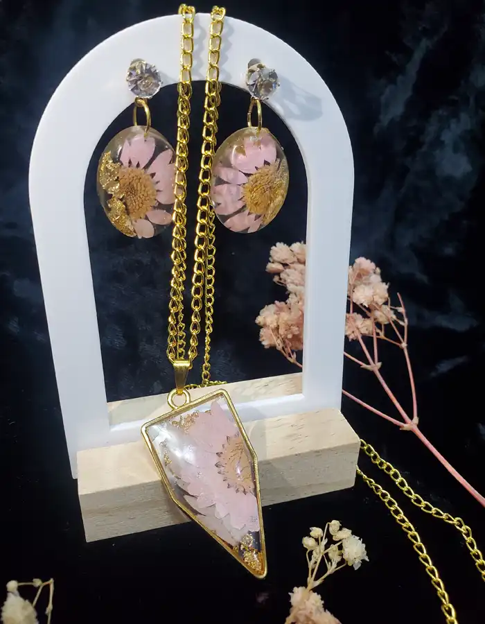 Resin Jewellery Set Earrings & Pendant 006