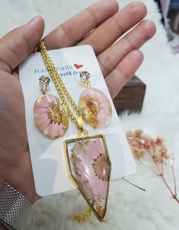 Resin Jewellery Set Earrings & Pendant 012
