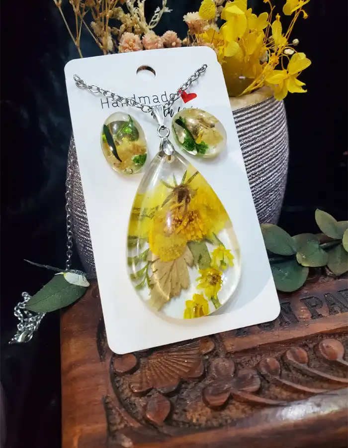Resin Jewelry Set Pendant & Earrings - FloraGaze 001