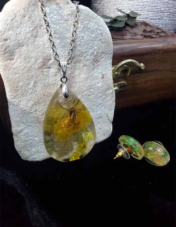 Resin Jewelry Set Pendant & Earrings - FloraGaze 004