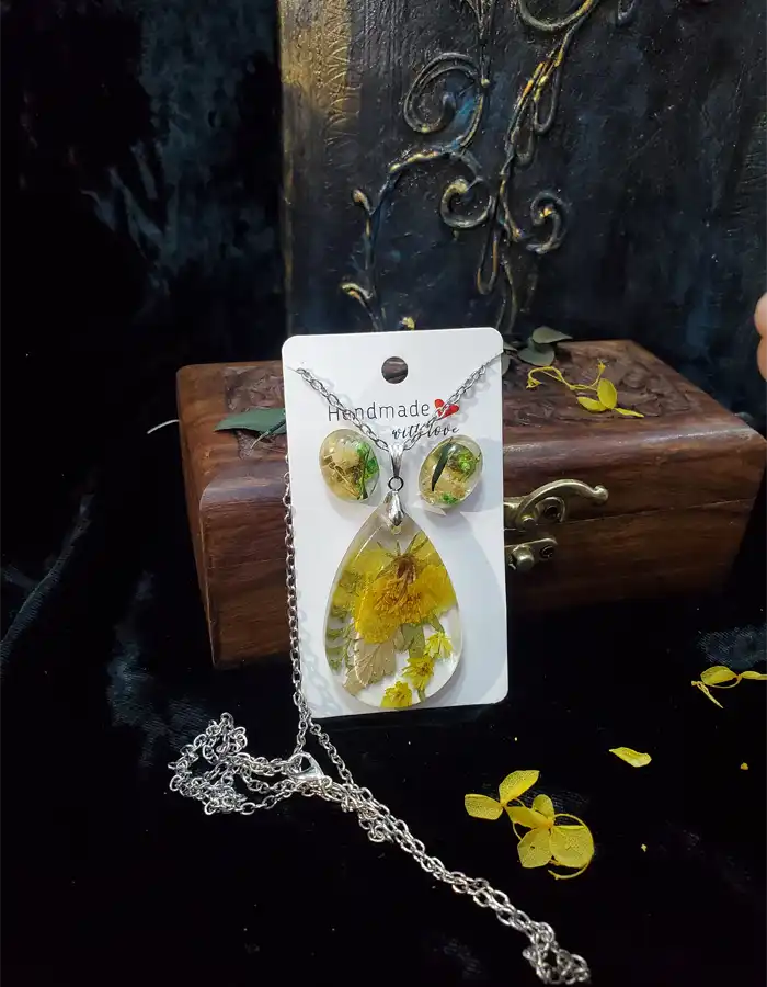 Resin Jewelry Set Pendant & Earrings - FloraGaze 007
