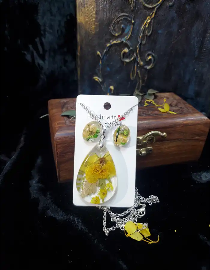 Resin Jewelry Set Pendant & Earrings - FloraGaze 008
