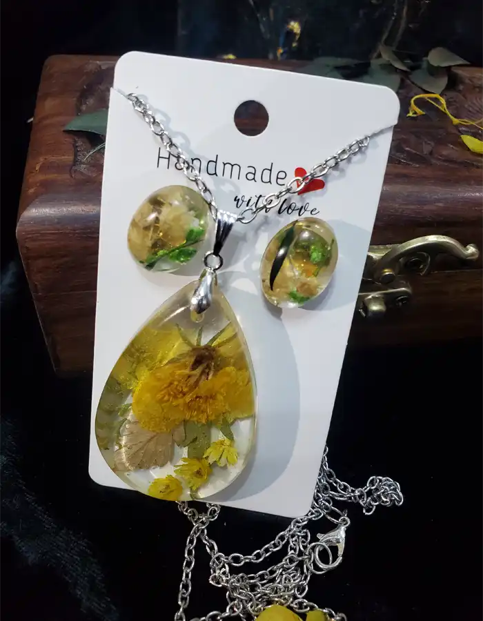 Resin Jewelry Set Pendant & Earrings - FloraGaze 009