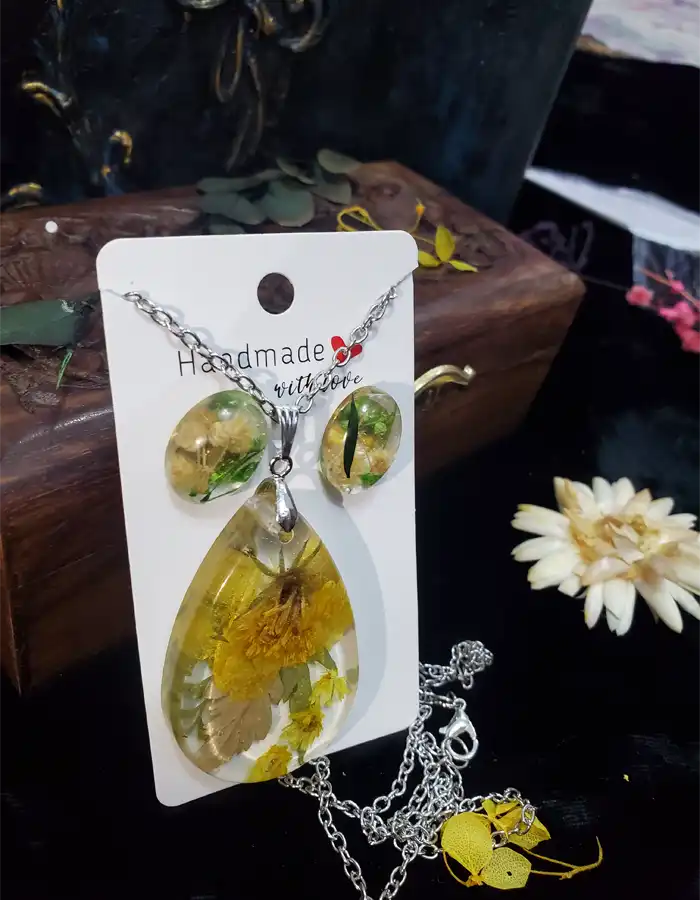 Resin Jewelry Set Pendant & Earrings - FloraGaze 010