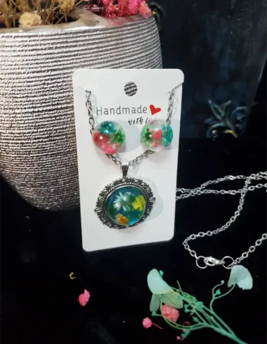 Resin Jewelry Set Pendant & Earrings - FloraTwins