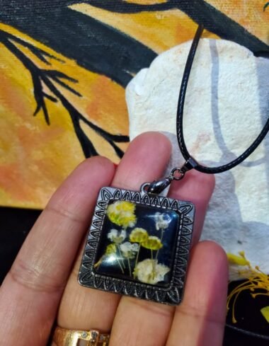 Shabnam-e-Siyaah Black Floral Pendant – handmade resin floral pendant, view 4