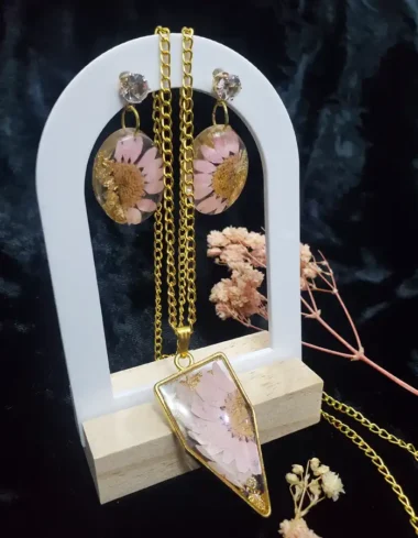 Crimson Daisy Earrings & Pendant