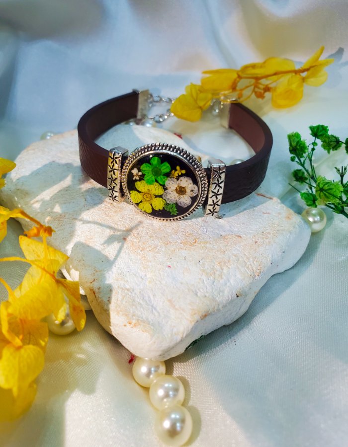 Wildflower-Charm-Leather-Strap-Bracelet-3