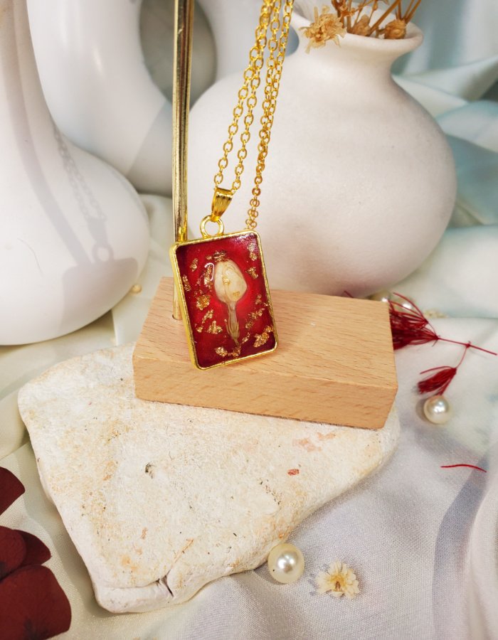 20260925_082612 Gul-e-Tabasum Red Floral Pendant with Jasmine – handmade flower resin pendant, view 5
