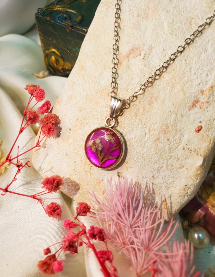 BCH0RJEPR0484 1 Gul-e-Marham Pink Floral Pendant – handmade real flower pendant