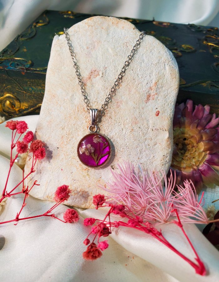 BCH0RJEPR0484 2 Gul-e-Marham Pink Floral Pendant – handmade real flower pendant, view 4