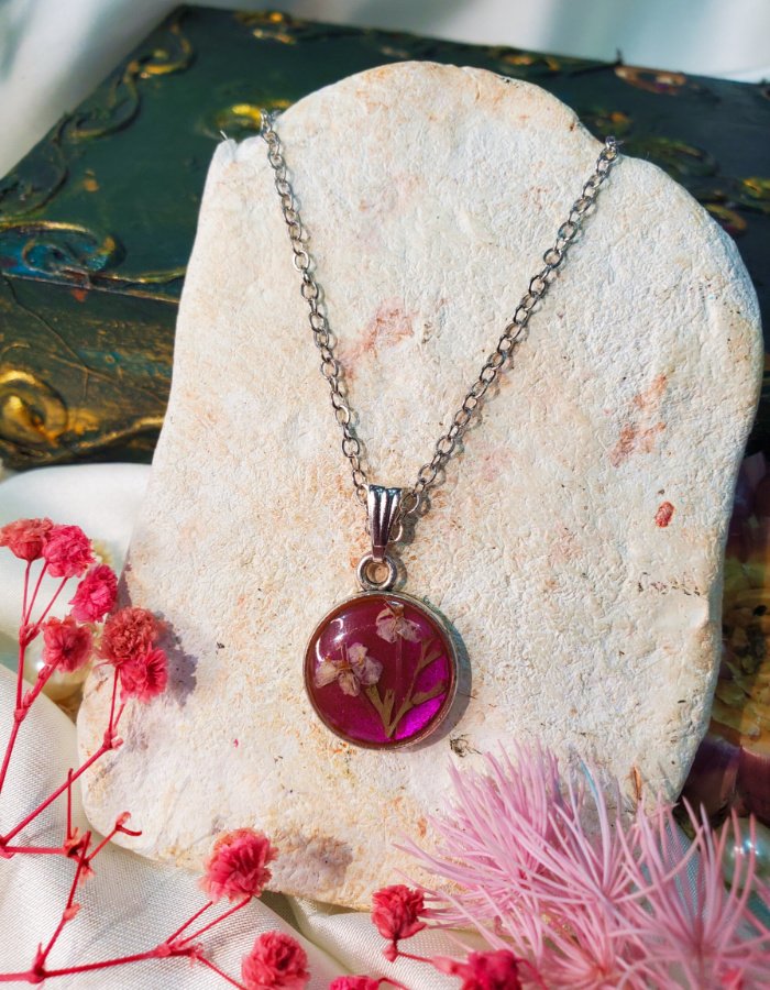 BCH0RJEPR0484 3 Gul-e-Marham Pink Floral Pendant – handmade real flower pendant, view 5