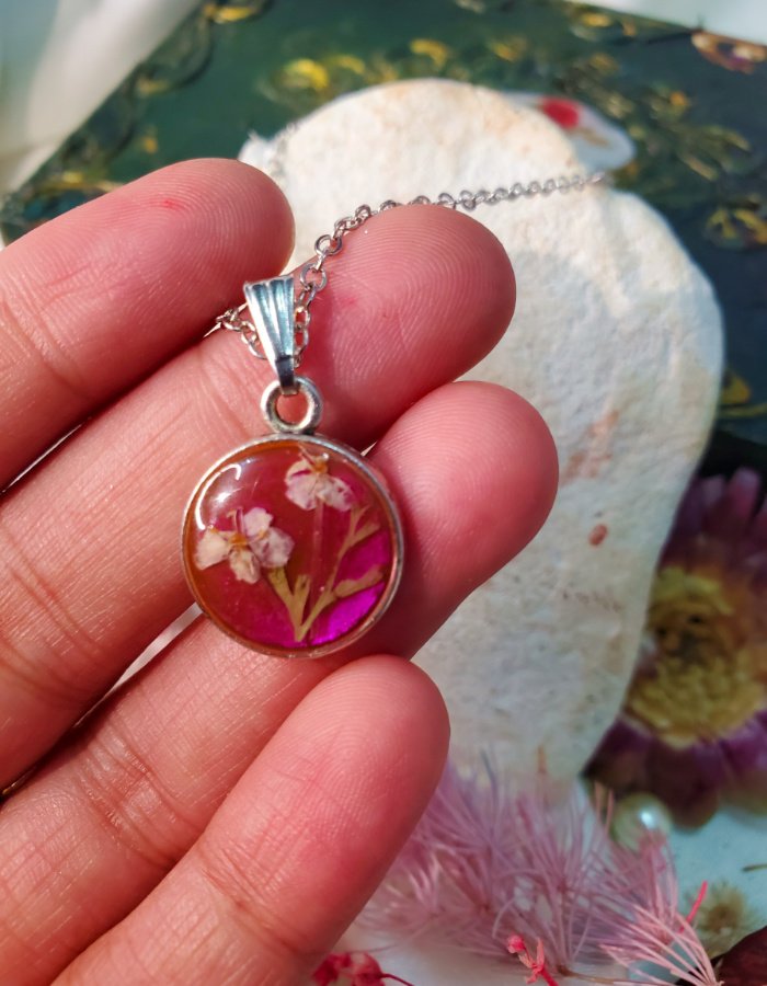 BCH0RJEPR0484 4 Gul-e-Marham Pink Floral Pendant – handmade real flower pendant, view 3
