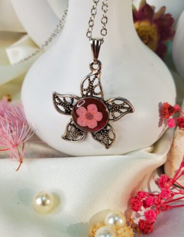Gul‑e‑Sitara Pink Floral Pendant – handmade resin floral pendant, view 4