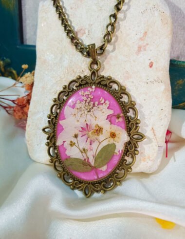 Gulabi‑e‑Gulzar Pink Multi Floral Meadow Pendant – handmade resin floral pendant, view 14