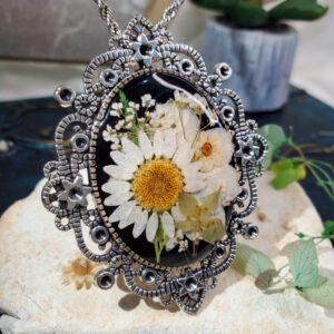 Noor‑e‑Nargis White Floral Large Pendant – handmade resin floral pendant, view 11