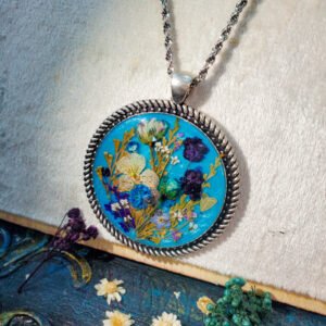 Gul-e-Neelam Blue Multi Floral Large Pendant – handmade resin floral pendant, view 6