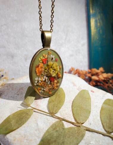 Zar-e-Sabz Light Green Floral Pendant – handmade resin floral pendant, view 8