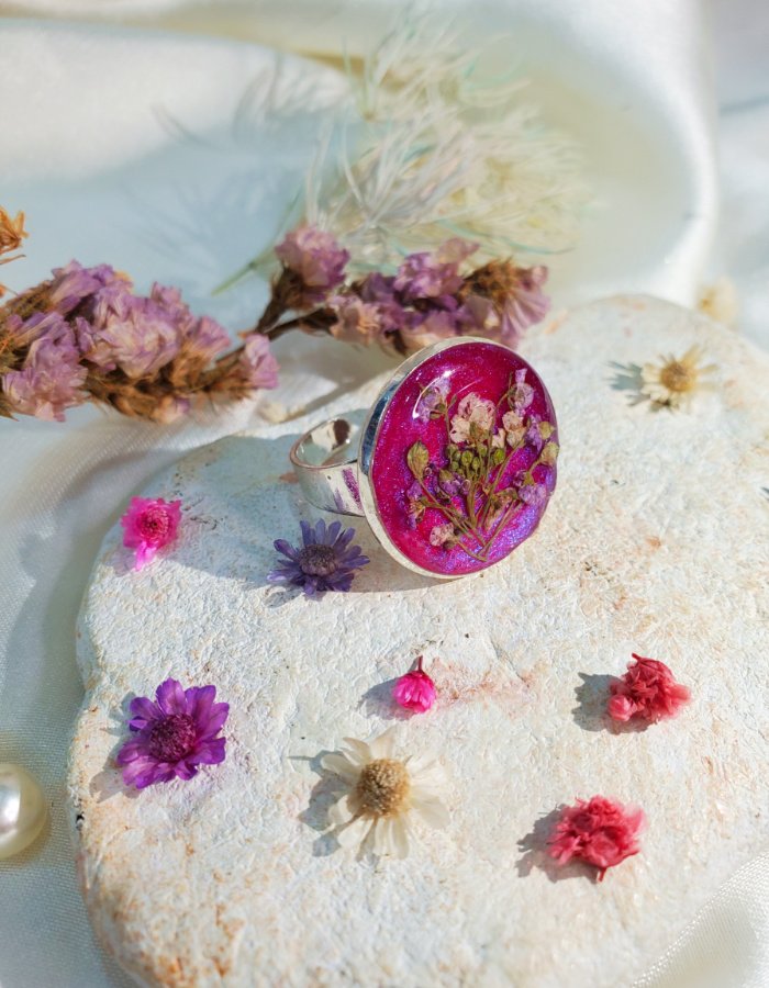 BCH0RJEPR0508 1 Durr‑e‑Gulabi Pink Floral Ring – handmade resin flower ring, view 8