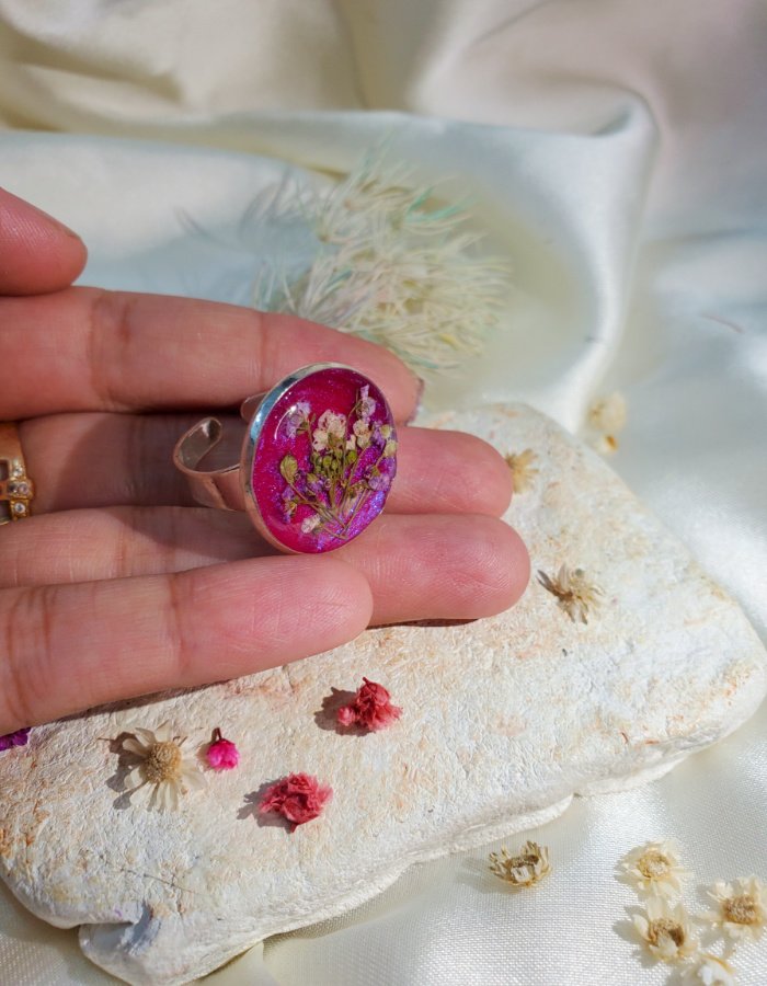 Durr‑e‑Gulabi Pink Floral Ring – handmade resin flower ring, view 2