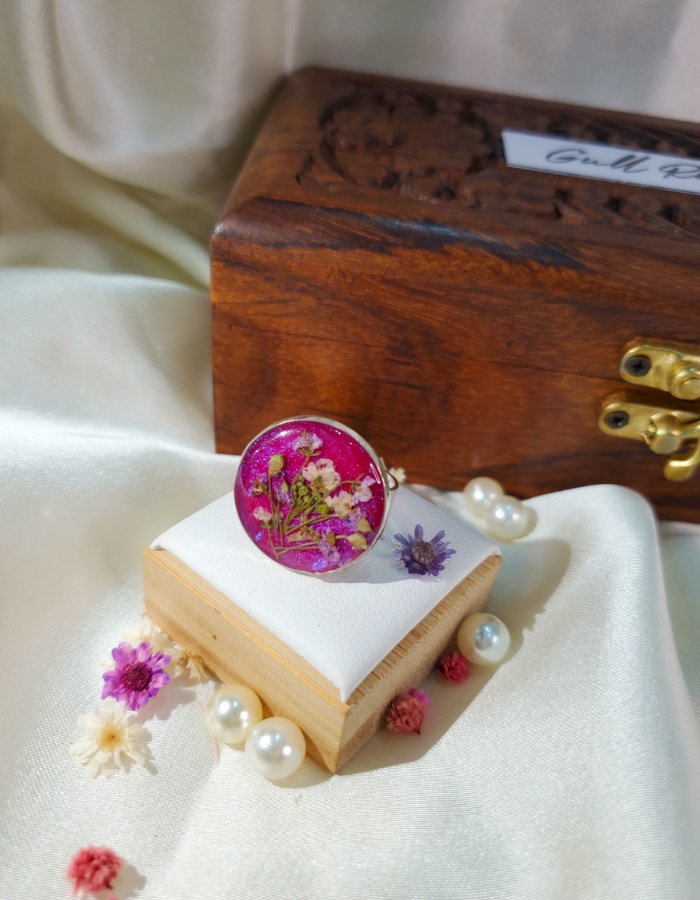 BCH0RJEPR0508 3 Durr‑e‑Gulabi Pink Floral Ring – handmade resin flower ring, view 6
