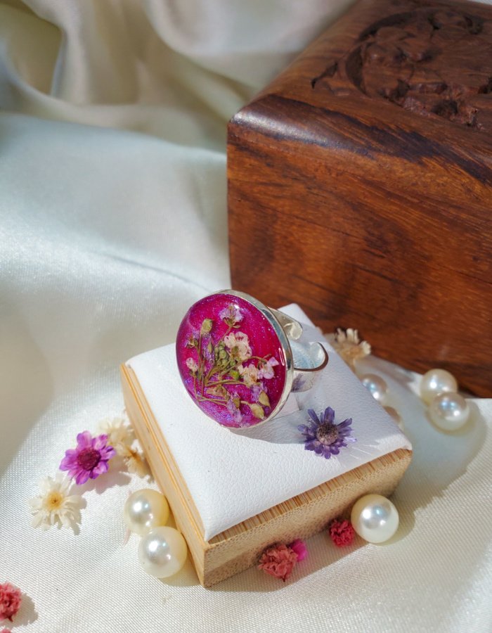 BCH0RJEPR0508 4 Durr‑e‑Gulabi Pink Floral Ring – handmade resin flower ring, view 7