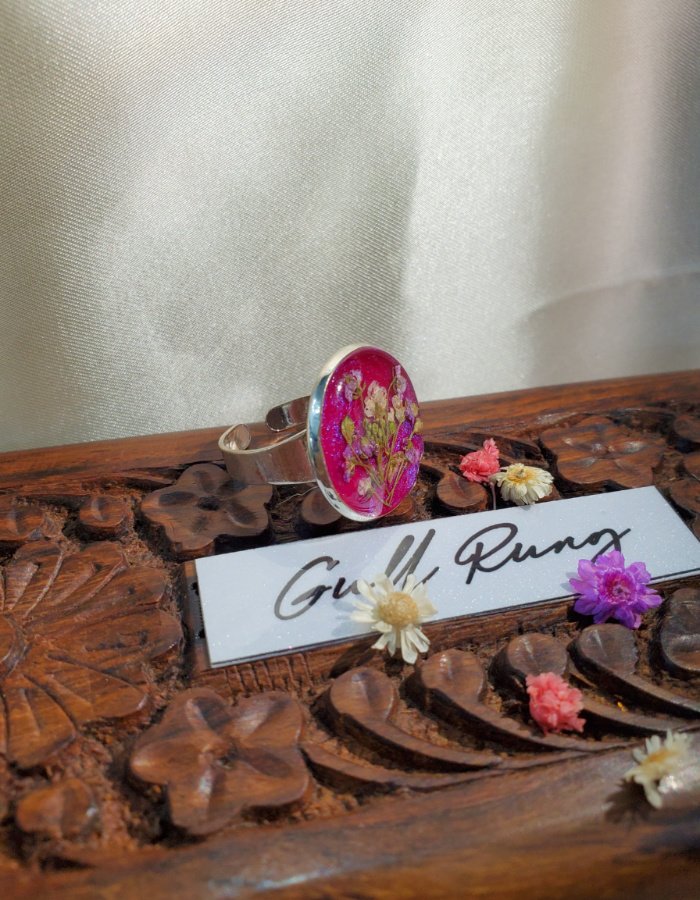 BCH0RJEPR0508 5 Durr‑e‑Gulabi Pink Floral Ring – handmade resin flower ring, view 3
