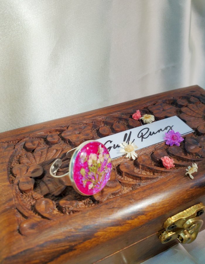 BCH0RJEPR0508 6 Durr‑e‑Gulabi Pink Floral Ring – handmade resin flower ring, view 4