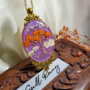 Zar-e-Shafaq Purple Floral Pendant – handmade resin floral pendant, view 8