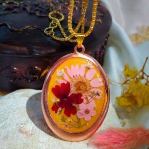 Zar‑e‑Gul Pink Floral Pendant – handmade real flower pendant, view 9