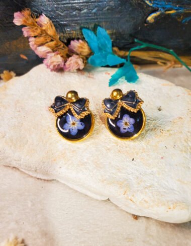 Bazm-e-Shab Black Floral Earrings – handmade forget me not earrings, featured view