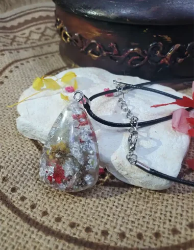Crimson Gleam Silver Floral Pendant – handmade real flower pendant, view 3