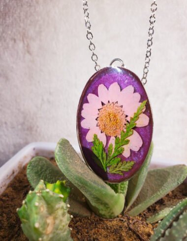 Mah-e-Shabnam Purple Daisy Pendant – handmade purple daisy pendant, featured view