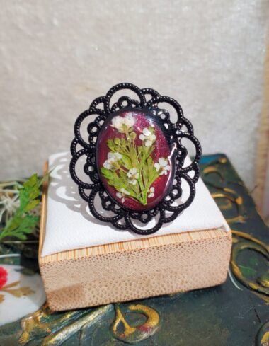 Naghma‑e‑Gulnar Gothic Maroon Floral Ring – handmade gothic flower ring, featured view