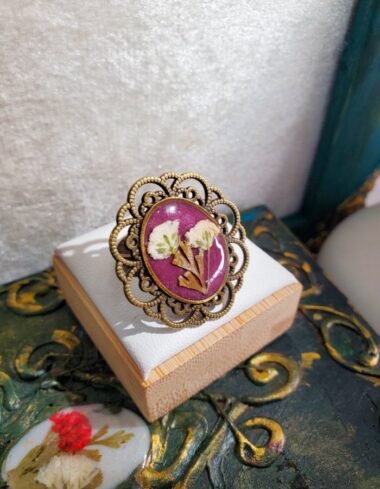 Shafaq‑e‑Banafsha Dusty Pink Antique Floral Ring – handmade antique flower ring, featured view