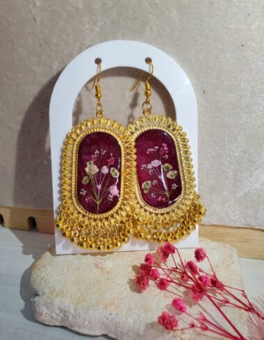 Shah‑e‑Gulabi Berry Pink Floral Earrings – handmade real flower earrings, featured view