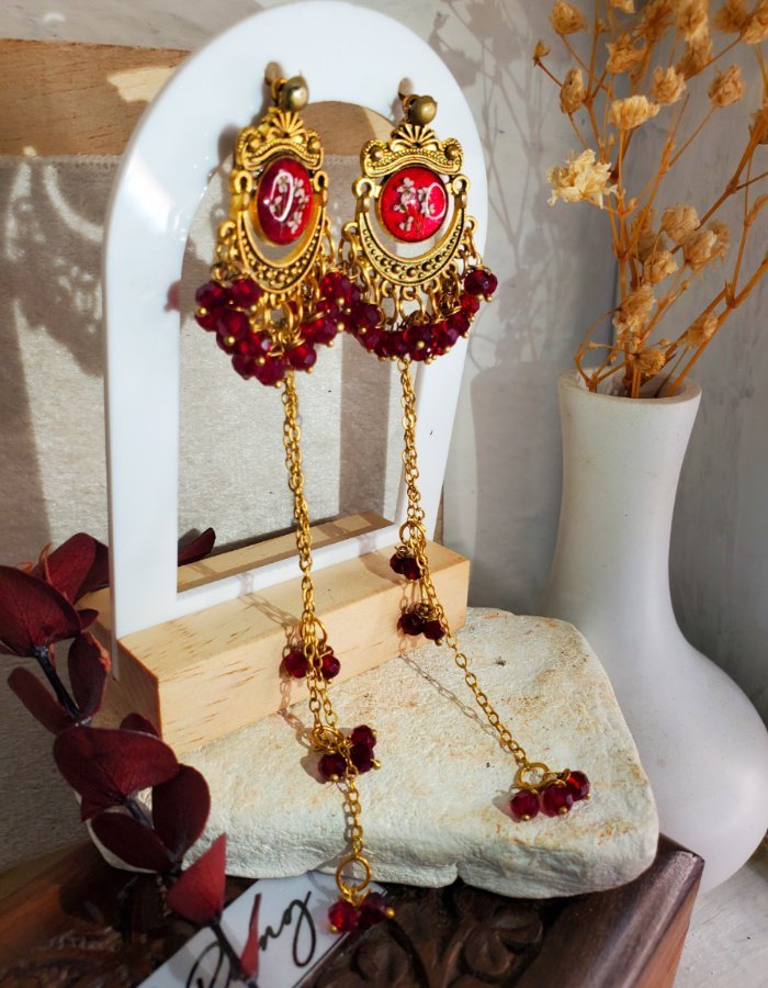 Zar-e-Anjum Red Floral Earrings 2 Zar‑e‑Anjum Red Floral Earrings – handmade resin flower earrings, view 4